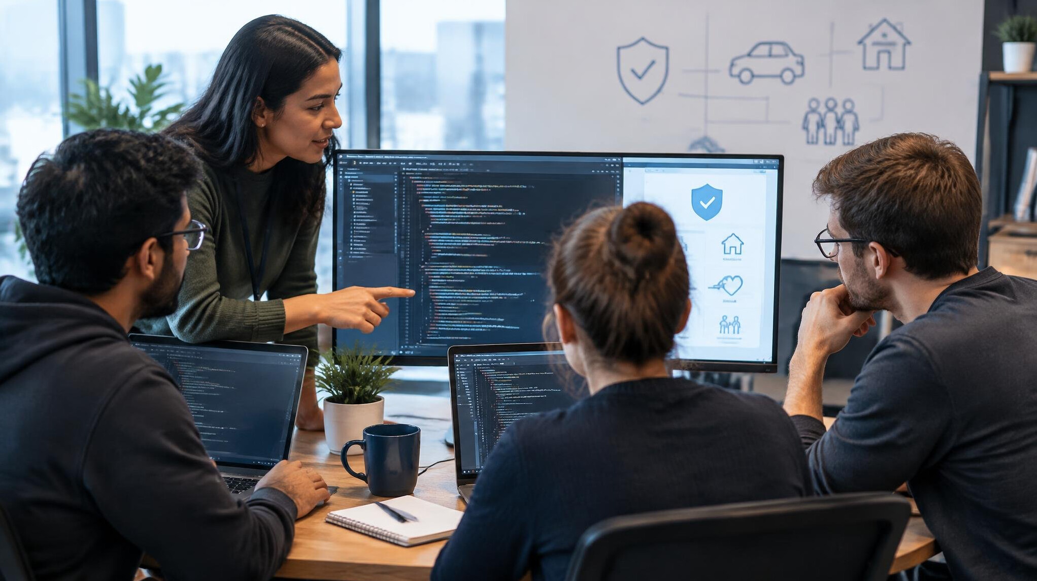 programmers collaborating on insurance software