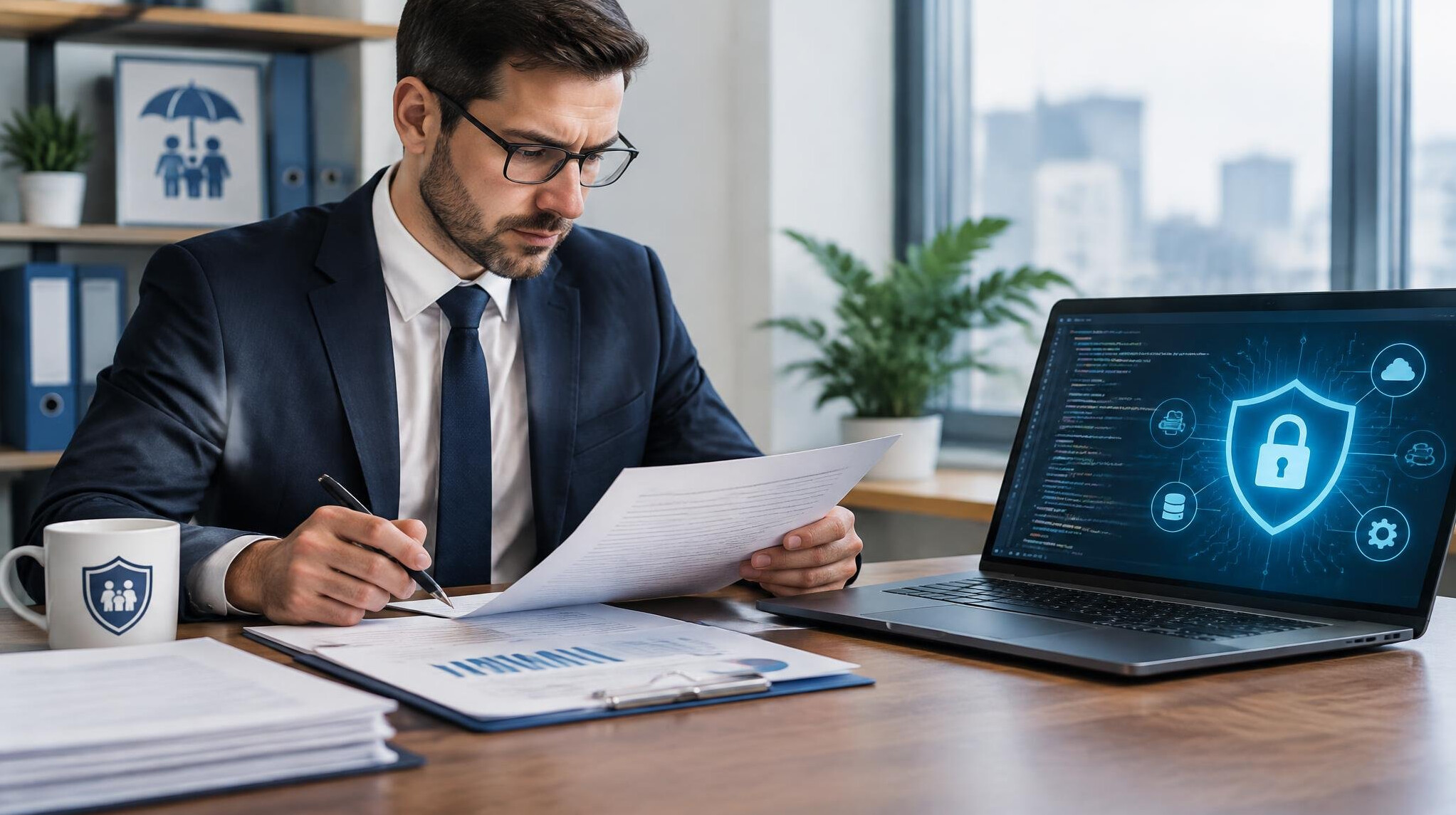 insurance agent reviewing documents